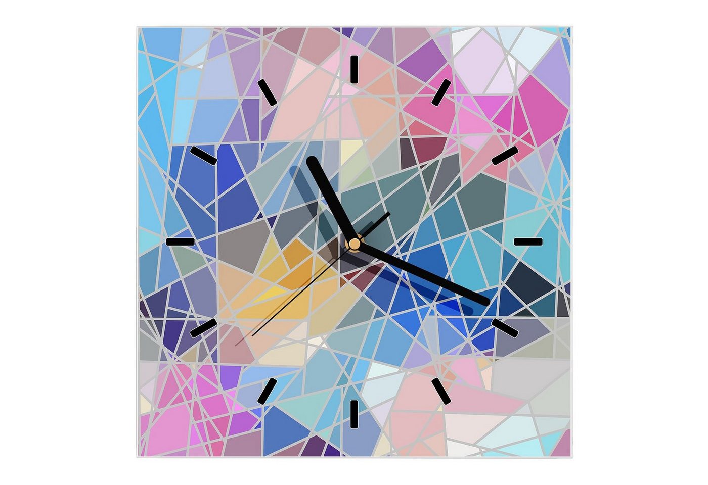 Primedeco Wanduhr Glasuhr Wanduhr Wandkunst Größe 30 x 30 cm mit Motiv Geometrische bunte Formen von Primedeco