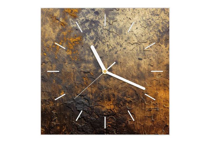 Primedeco Wanduhr Glasuhr Wanduhr Wandkunst Größe 30 x 30 cm mit Motiv Golden Texture von Primedeco