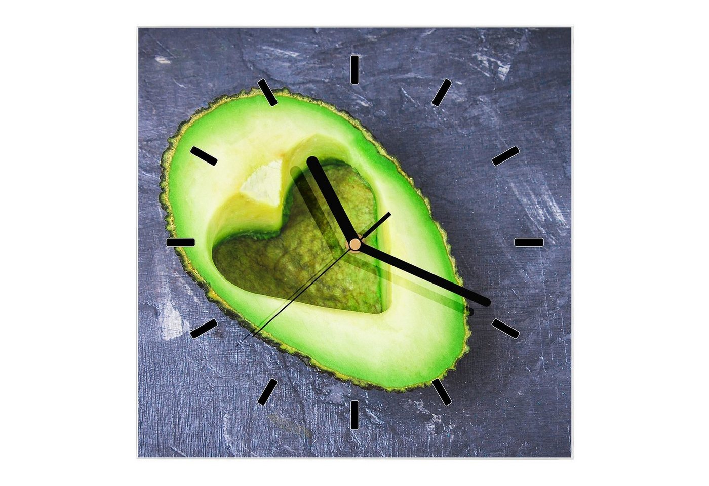 Primedeco Wanduhr Glasuhr Wanduhr Wandkunst Größe 30 x 30 cm mit Motiv Herz in Avocado von Primedeco