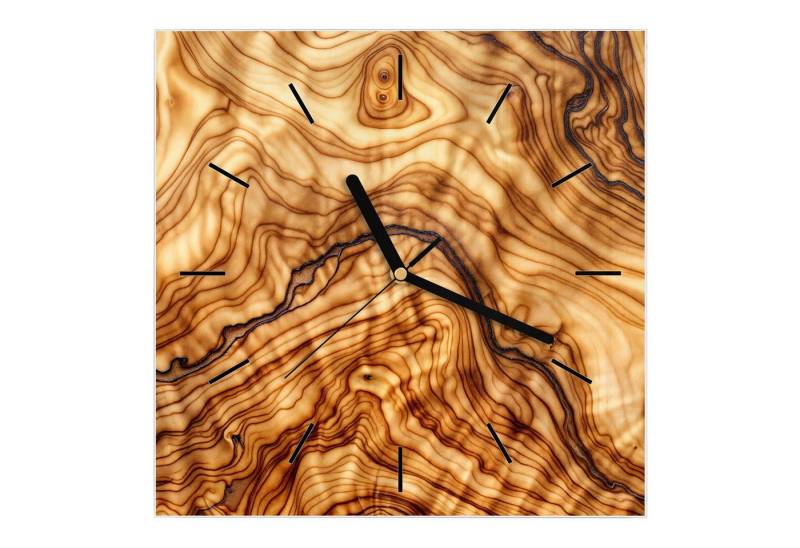Primedeco Wanduhr Glasuhr Wanduhr Wandkunst Größe 30 x 30 cm mit Motiv Holzmuster von Primedeco