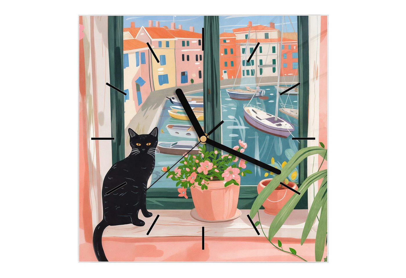 Primedeco Wanduhr Glasuhr Wanduhr Wandkunst Größe 30 x 30 cm mit Motiv Katze am Fenster Primedeco Wanduhr Glasuhr Wanduhr Wandkunst Größe 30 x 30 cm mit Motiv Katze am Fenster von Primedeco