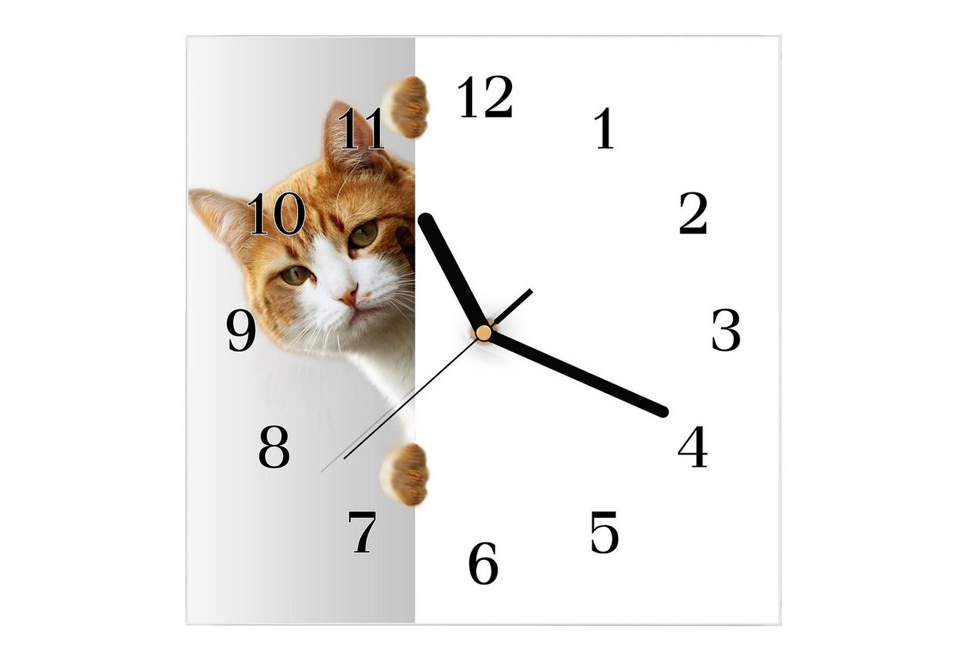 Primedeco Wanduhr Glasuhr Wanduhr Wandkunst Größe 30 x 30 cm mit Motiv Katze hinter Tür von Primedeco