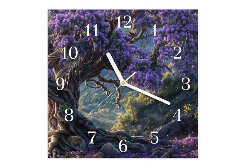 Primedeco Wanduhr Glasuhr Wanduhr Wandkunst Größe 30 x 30 cm mit Motiv Magischer Baum von Primedeco