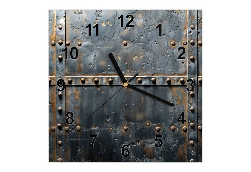 Primedeco Wanduhr Glasuhr Wanduhr Wandkunst Größe 30 x 30 cm mit Motiv Metalltür Design von Primedeco