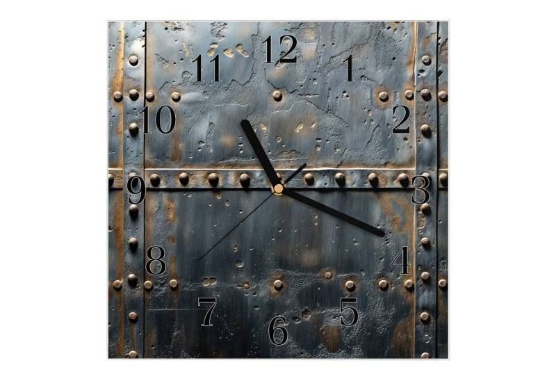 Primedeco Wanduhr Glasuhr Wanduhr Wandkunst Größe 30 x 30 cm mit Motiv Metalltür Design von Primedeco