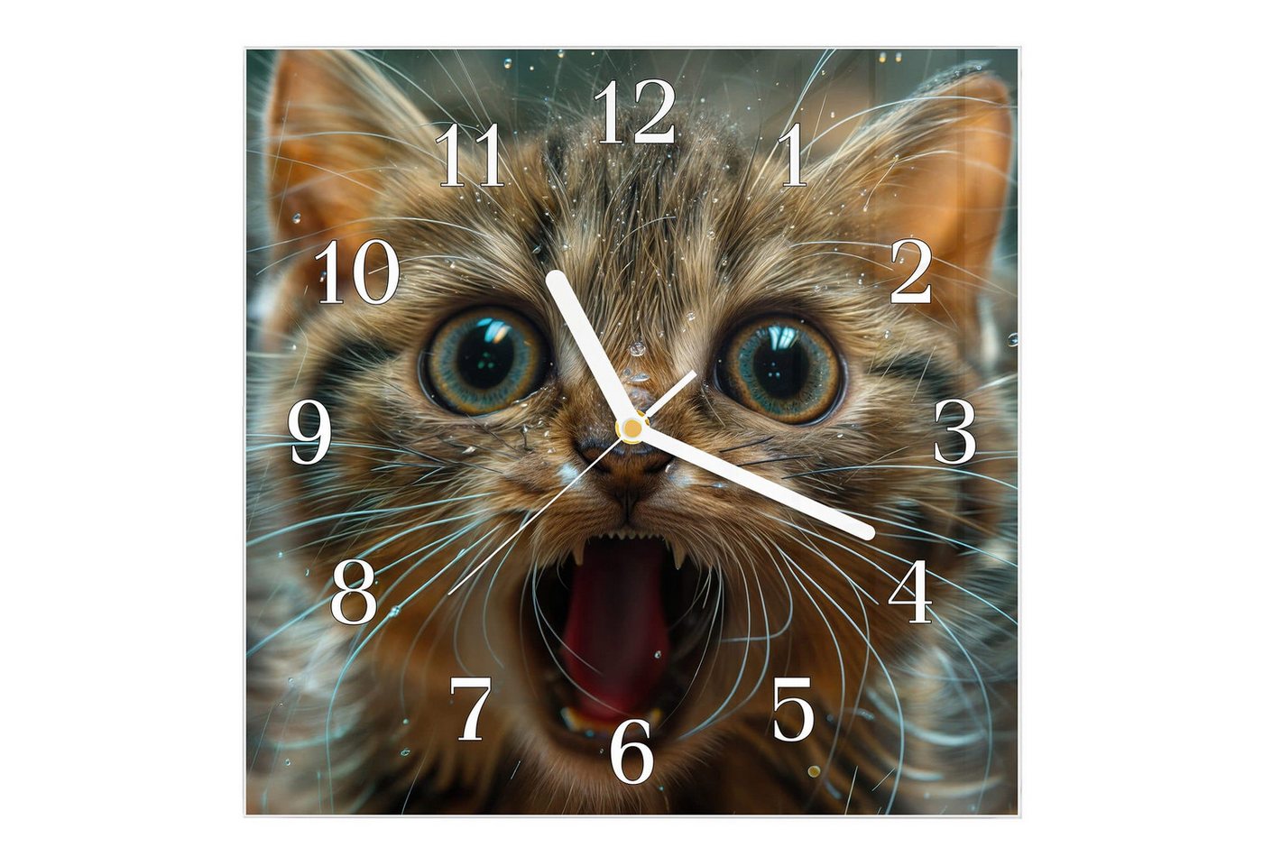 Primedeco Wanduhr Glasuhr Wanduhr Wandkunst Größe 30 x 30 cm mit Motiv Nasse Katze Primedeco Wanduhr Glasuhr Wanduhr Wandkunst Größe 30 x 30 cm mit Motiv Nasse Katze von Primedeco