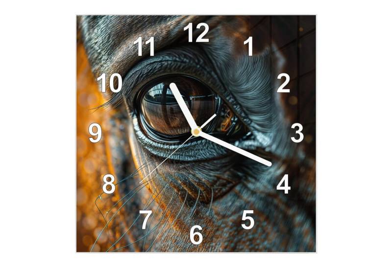 Primedeco Wanduhr Glasuhr Wanduhr Wandkunst Größe 30 x 30 cm mit Motiv Pferdeauge von Primedeco