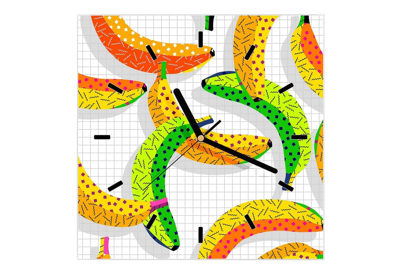 Primedeco Wanduhr Glasuhr Wanduhr Wandkunst Größe 30 x 30 cm mit Motiv Retro Bananen von Primedeco