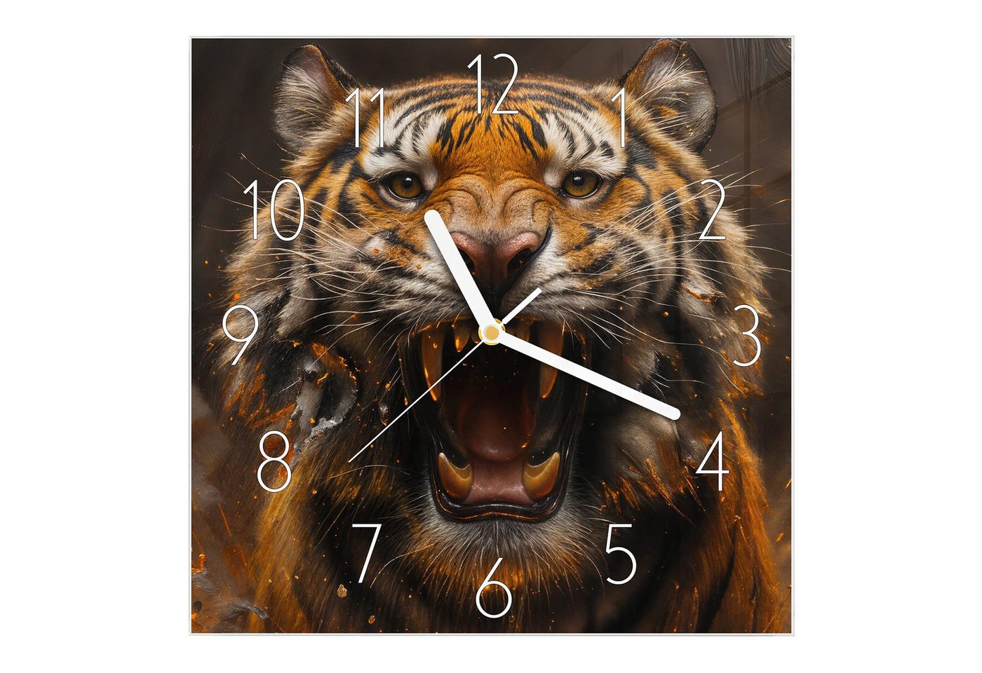 Primedeco Wanduhr Glasuhr Wanduhr Wandkunst Größe 30 x 30 cm mit Motiv Tiger im Feuer Primedeco Wanduhr Glasuhr Wanduhr Wandkunst Größe 30 x 30 cm mit Motiv Tiger im Feuer von Primedeco