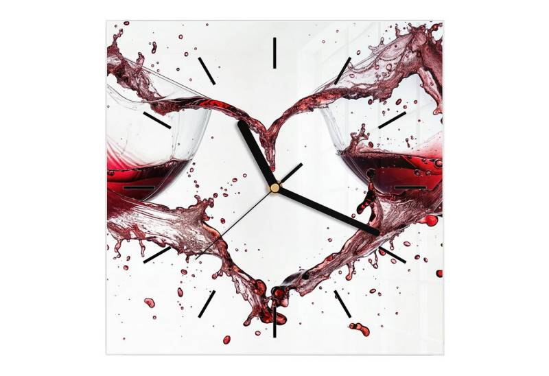 Primedeco Wanduhr Glasuhr Wanduhr Wandkunst Größe 30 x 30 cm mit Motiv Weingläser Herz von Primedeco
