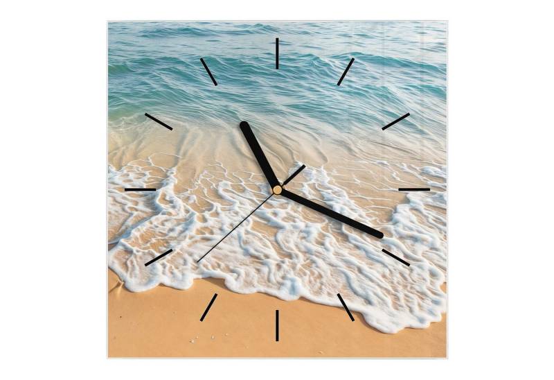 Primedeco Wanduhr Glasuhr Wanduhr Wandkunst Größe 30 x 30 cm mit Motiv Wellen am Strand von Primedeco