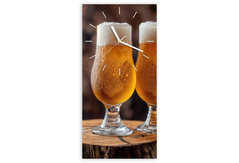 Primedeco Wanduhr Glasuhr Wandkunst Größe 30 x 60 cm mit Motiv Bier auf Holz von Primedeco