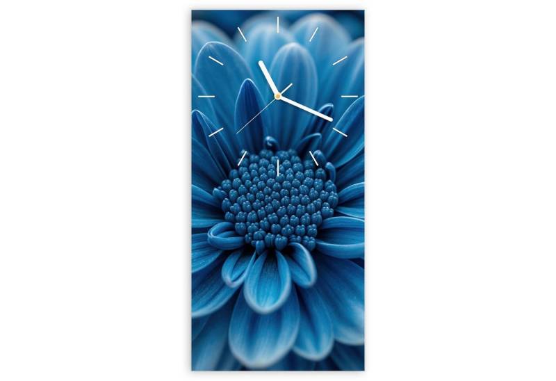 Primedeco Wanduhr Glasuhr Wandkunst Größe 30 x 60 cm mit Motiv Blaue Blume von Primedeco