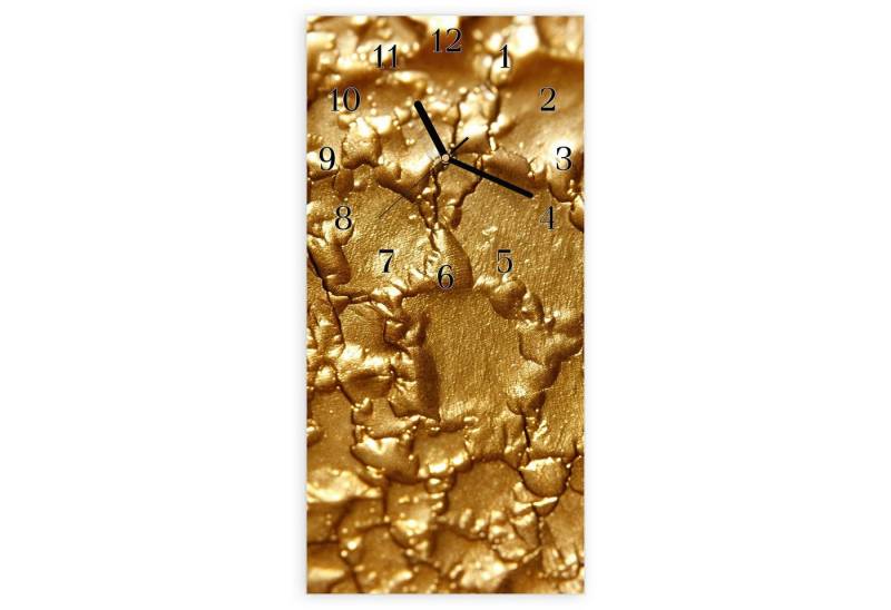 Primedeco Wanduhr Glasuhr Wandkunst Größe 30 x 60 cm mit Motiv Goldene Struktur von Primedeco