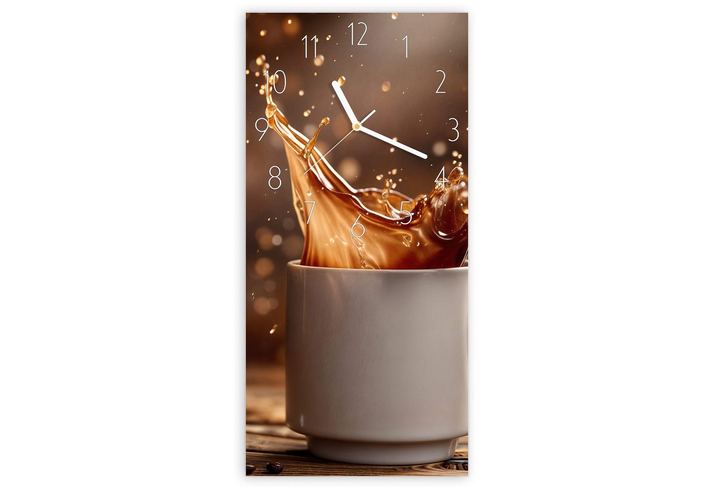 Primedeco Wanduhr Glasuhr Wandkunst Größe 30 x 60 cm mit Motiv Kaffee Spritzer Primedeco Wanduhr Glasuhr Wandkunst Größe 30 x 60 cm mit Motiv Kaffee Spritzer von Primedeco