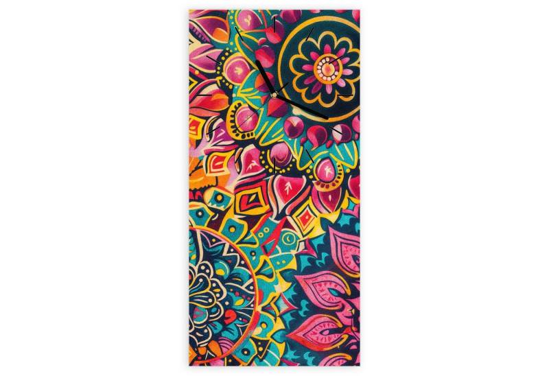 Primedeco Wanduhr Glasuhr Wandkunst Größe 30 x 60 cm mit Motiv Mandala Design von Primedeco
