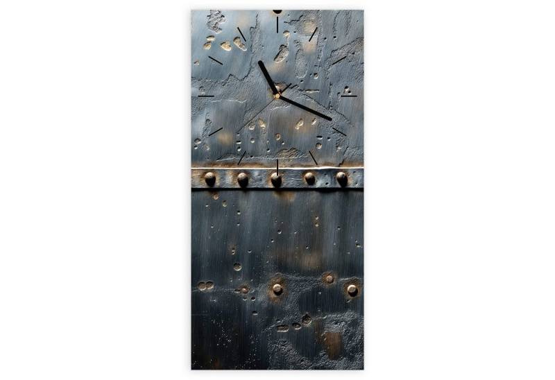 Primedeco Wanduhr Glasuhr Wandkunst Größe 30 x 60 cm mit Motiv Metalltür Design von Primedeco
