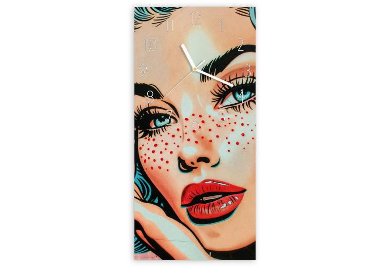 Primedeco Wanduhr Glasuhr Wandkunst Größe 30 x 60 cm mit Motiv Pop Art Porträt von Primedeco