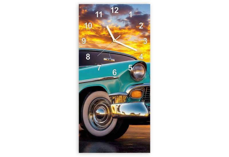 Primedeco Wanduhr Glasuhr Wandkunst Größe 30 x 60 cm mit Motiv Retro Oldtimer von Primedeco