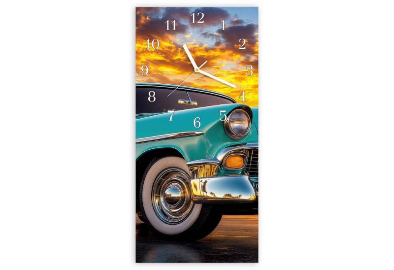 Primedeco Wanduhr Glasuhr Wandkunst Größe 30 x 60 cm mit Motiv Retro Oldtimer von Primedeco
