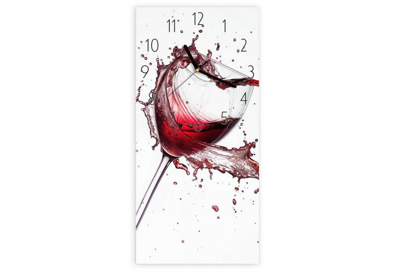 Primedeco Wanduhr Glasuhr Wandkunst Größe 30 x 60 cm mit Motiv Weingläser Herz von Primedeco