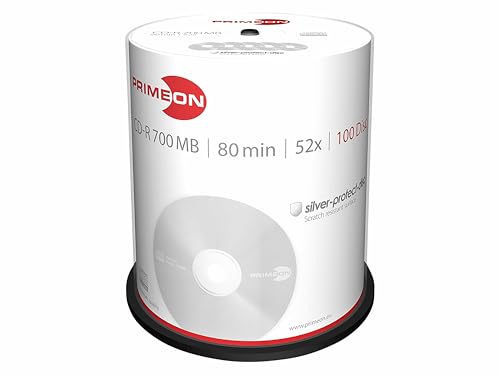 PRIMEON CD-R 80Min/700MB/52x Cakebox (100 Disc), silver-protect-disc Surface von Primeon