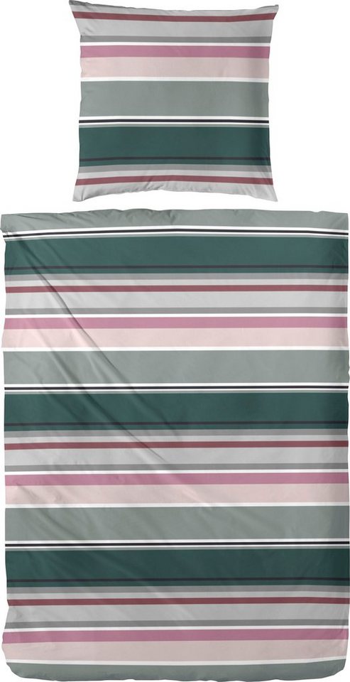 Bettwäsche Late Summer Stripe, Primera, Perkal, 2 teilig, mit modernen Streifen in frischen Farben von Primera