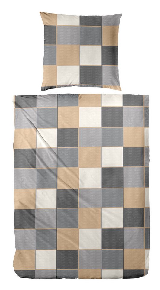 Primera Bettwäsche Feinbiber-Bettwäsche Tile, Feinbiber, 2 teilig, mit klasschischem Kachelmuster von Primera