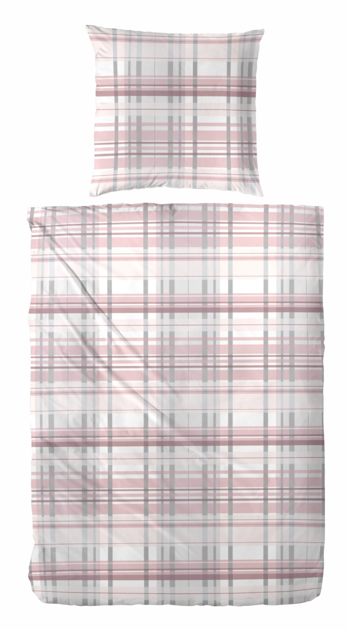 Primera Edelflanell Bettwäsche 135x200 Streifen Karo rosa silber weiß 174146-22 von Primera
