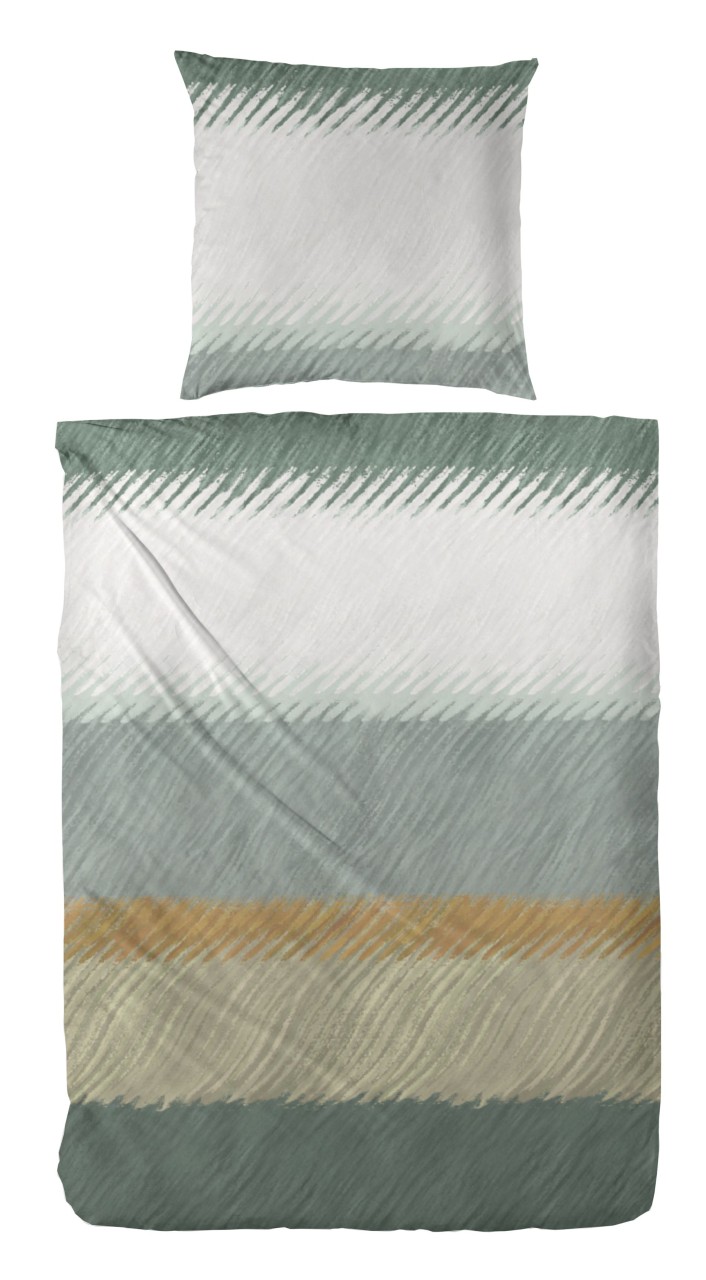 Primera Edelflanell Bettwäsche 135x200 Streifen ocker grau sand grün 174145-51 von Primera