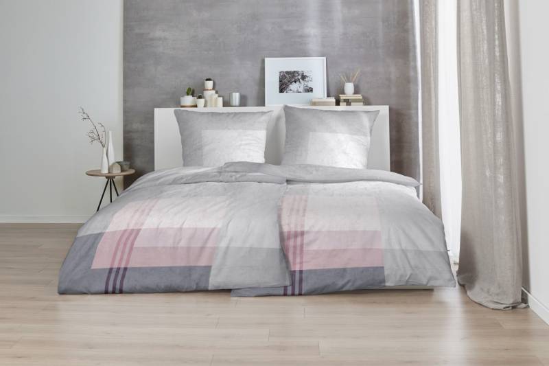 Primera Mako-Satin Bettwäsche 155x220 Karo grau silber rosa 243188-84 von Primera