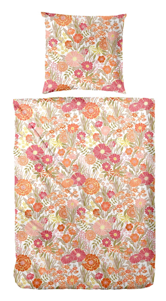 Primera Perkal Bettwäsche 155x220 Blumenwiese Flowerpower pink orange 133050-72 von Primera