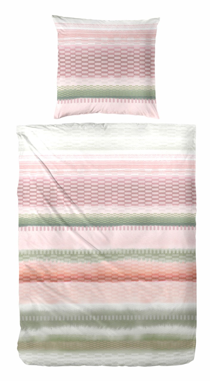 Primera Renforce Bettwäsche 135x200 Streifen rosa grün weiß 123096-45 von Primera