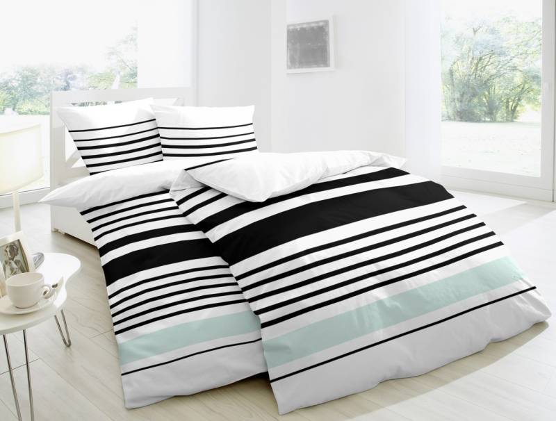 Primera Renforce Bettwäsche 135x200 cm Streifen schwarz mint 123059-85 von Primera