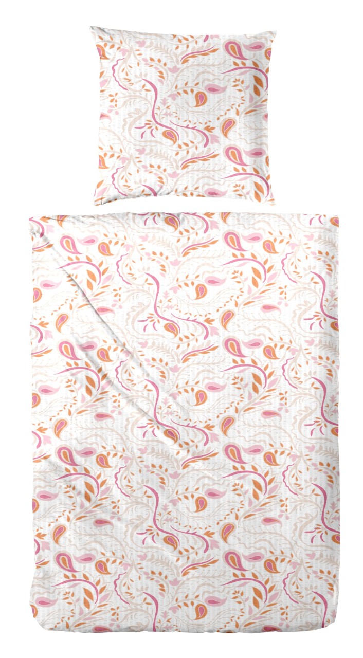 Primera Soft-Seersucker Bettwäsche 155x220 Paisley pink weiß 213066-40 von Primera