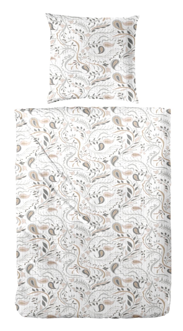 Primera Soft-Seersucker Bettwäsche 155x220 Paisley weiß grau beige 213066-70 von Primera
