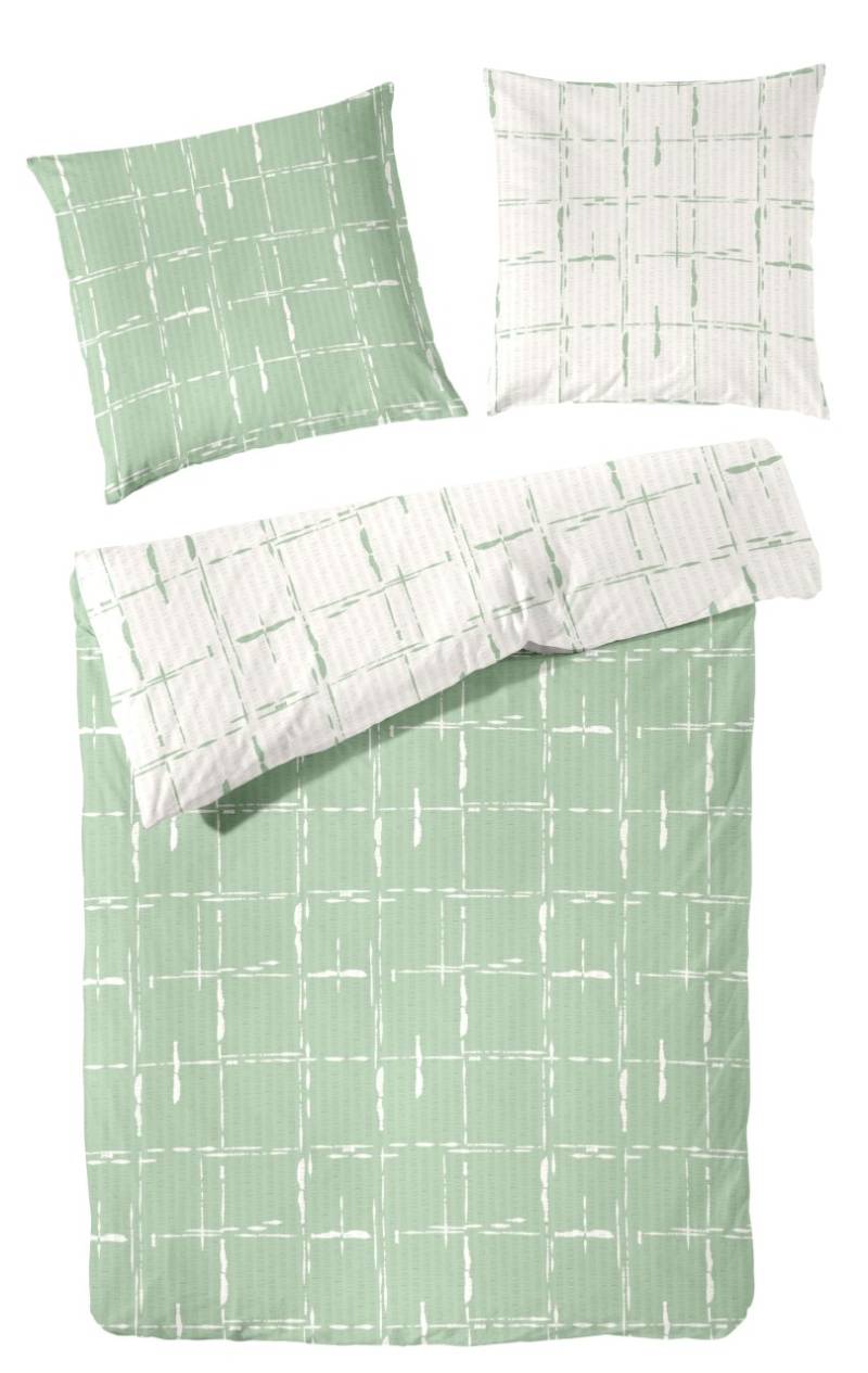 Primera Soft-Seersucker Bettwäsche 155x220 Wende Karo grün weiß jade 213065-50 von Primera