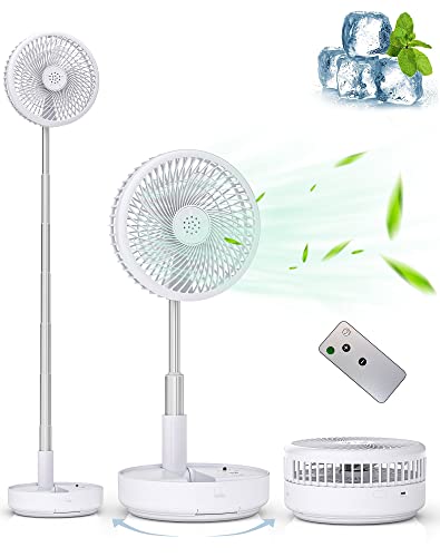 Primevolve Tisch-und Standventilator, Tragbarer oszillierender Ventilator, faltbarer Ventilator mit Fernbedienung, 4 Geschwindigkeiten, Akku USB Tischventilator, für Schlafzimmer (Weiß) von Primevolve