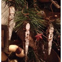 Primitive Weihnachten Frosted Schnee Eiszapfen Schneeflocke Draht Holz Wäscheklammer Ornament Handgefertigt 3Er Set von PrimitivePics