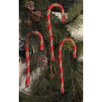 Weihnachten Candy Cane Rustikaler Draht Jute Leinen Ornament Schüsselfüller Handarbeit Set/3 von PrimitivePics