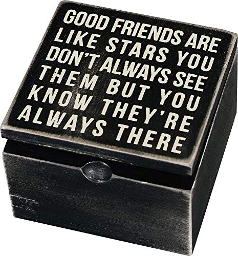 Primitives by Kathy 18192 Klassische Holzkiste mit Scharnier, 10,2 x 10,2 x 7,9 cm, Good Friends Are Like Stars von Primitives by Kathy