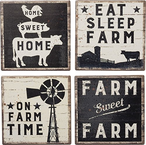 Primitives by Kathy 39412 Absorbent Stone Untersetzer, Steingut, Bauernhof Sweet Farm von Primitives by Kathy