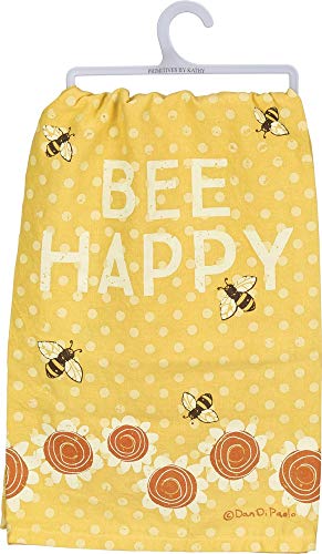 Primitives by Kathy Charming Kitchen Geschirrtuch, Baumwolle, Bee Happy, Gelb, 28" x 28" von Primitives by Kathy