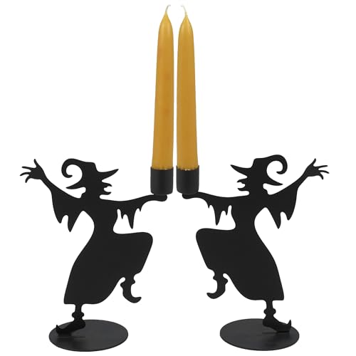 Primitives by Kathy Dekoratives Kerzenhalter-Set aus unserer Halloween-Kollektion, mit passenden Metallausschnitten von tanzenden Hexen in mattem Schwarz mit Halter an der Hand Primitives by Kathy Dekoratives Kerzenhalter-Set aus unserer Halloween-Kollektion, mit passenden Metallausschnitten von tanzenden Hexen in mattem Schwarz mit Halter an der Hand von Primitives by Kathy