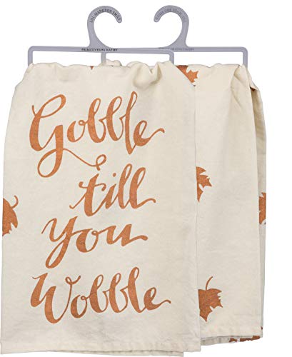 Primitives by Kathy Hand-Lettered Fall-Inspired Metallic Geschirrtuch, Baumwolle, Gobble Til You Wobble, 28 x 28-Inch von Primitives by Kathy