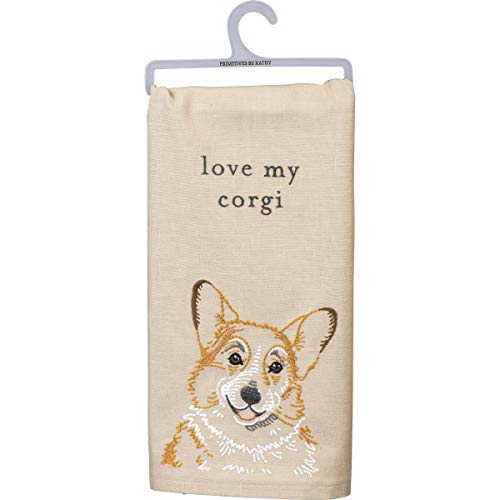 Primitives by Kathy Love My Corgi Küchentuch, Baumwolle Leinen, beige, 20" x 26" von Primitives by Kathy