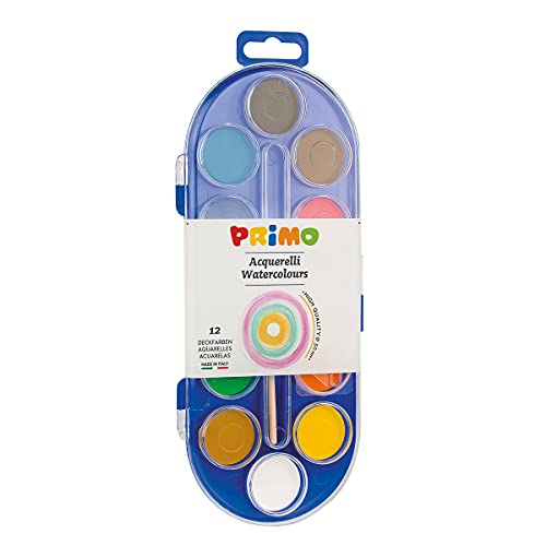 Morocolor PRIMO, 12 Aquarelltabletten, Aquarellfarben mit leuchtenden und intensiven Farben, ideal für alle Papiersorten, inkl. Pinsel, wieder auswaschbar von Primo