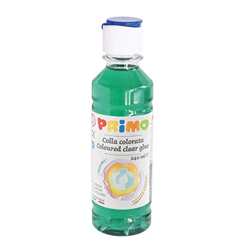 Morocolor PRIMO, Farbiger Kleber mit Wasser in Flasche 240ml, Grüner Kleber ohne Lösungsmittel und glutenfrei, Glänzend und farbig, Leicht abwaschbar, Geeignet für Papier und Karton von Primo