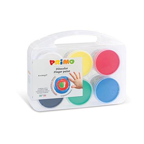 PRIMO Fingerfarben-Set für Kinder | leuchtende Fingermalfarben | 6 Farben im Topf á 100 ml Inhalt von Primo