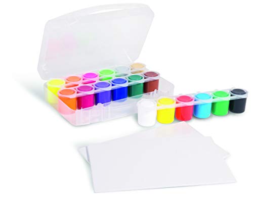 PRIMO Künstlerset für Kinder | Kunst-Koffer mit 25 ml Acrylfarben-Bechern | 12 Standard-, 4 Neon-Farben, Gold, Silber, 2 Leinwände von Primo